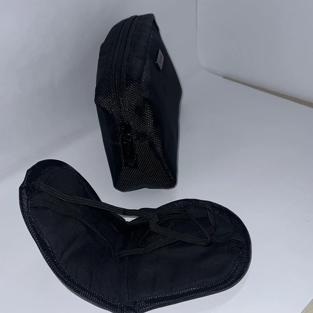 Tumi Black Zippered Pouch with Eye Mask New